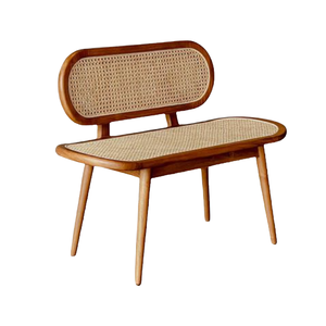 Banco Moderno de Madera de Teca con Asiento y Respaldo de Ratán, Muebles de Exterior para Jardín, Banco de Parque de Madera Maciza Resistente - Product Image 1