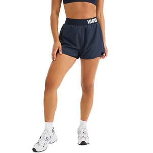 Shorts Deportivos Azul Marino para Mujer, Cintura Alta, Logotipo, Secado Rápido, Tejido Elástico, Corte Regular, OEM, Pedido al por Mayor, Perlas - Product Image 1