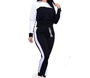 Ensemble de survêtement décontracté deux pièces pour femmes, haut en molleton 100% coton, séchage rapide et respirant, design moderne, vente en gros - Product Image 2