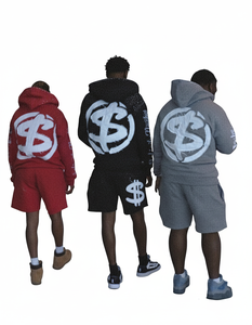 Conjunto de Sudadera y Pantalones Cortos Oversize Vintage con Estampado Serigrafiado, Personalizado con Pedrería en Toda la Superficie, Sudadera Corta con Cremallera y Pantalones Cortos para Hombre - Product Image 3