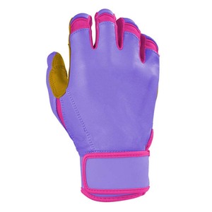 ELIXE SPORTS ES-3841 Gant de frappeur en cuir blanc avec garniture violette et fermeture auto-agrippante, durable pour l'entraînement, unisexe adulte main droite - Product Image 3
