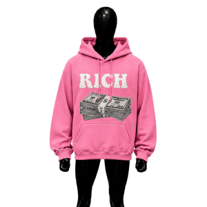 Sweat-shirt à capuche rose surdimensionné personnalisé avec imprimé graphique 'Rich Letter Money Stack' style streetwear pour hommes, vente en gros - Product Image 1