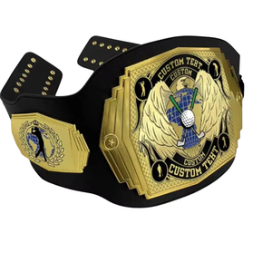 Ceinture de championnat personnalisable avec ailes dorées et texte personnalisé, ceinture de titre en cuir de qualité supérieure pour événements sportifs - Product Image 2