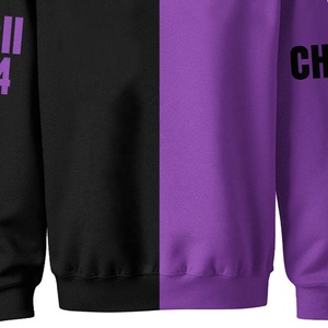Sudadera de cuello redondo para hombre, en negro y morado con bloques de color, corte regular, estilo casual, tejida, con estampado por transferencia térmica. - Product Image 3