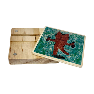 Support de téléphone portable en bois personnalisé avec miroir intégré, design chat, vert – Accessoires pour téléphone - Product Image 1