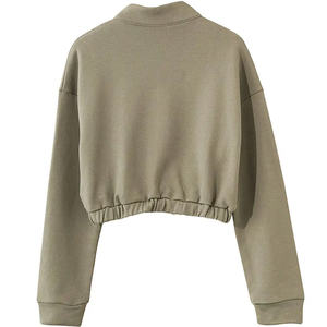 Turtle Neck Half Zipper Crop Body Casual Sweatshirt for Woman Drop-<b>shoulder</b> Knitted Fleece Sweatshirts - Product Image 4