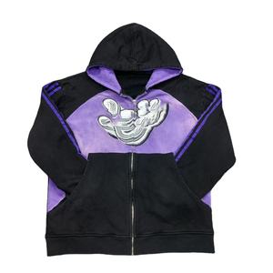 Sweat à capuche oversize vintage pour homme, éco-responsable, avec patch brodé, 100% coton éponge, lavé, design découpé, hiver - Product Image 1