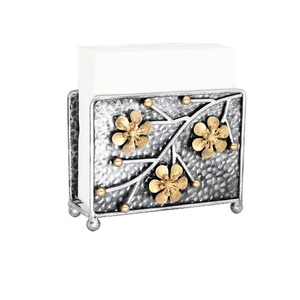 Magnifique boîte à mouchoirs décorative en or et argent avec motif floral, porte-mouchoirs martelé brillant et poli - Product Image 1
