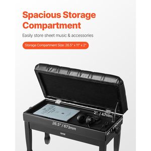 Sedia per Pianoforte Duet con Altezza Regolabile 20.3-23.4 pollici, Panca per Pianoforte 29.5 x 14 x 20.3 pollici con Cuscino Imbottito e Scomparti Portaoggetti - Product Image 3
