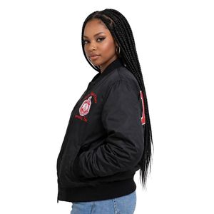 Giacca Bomber Nera Delta Sigma Theta per Donne, Vestibilità Comoda, Tessuto Premium, Abbigliamento Casual per Confraternite Greche - Product Image 3