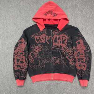 Sudadera con capucha y cremallera de algodón grueso lavado a la piedra, personalizada OEM para hombre, con estampado de logotipo DTG y acabado vintage con efecto degradado multicolor - Product Image 2