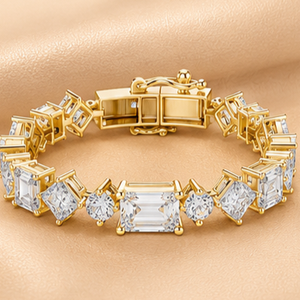 Pulsera de tenis geométrica con diamantes, chapada en plata, 14 quilates, certificada IGI, claridad VVS1-VVS2, corte princesa, joyería nupcial, regalo para mujer - Product Image 1