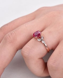 Lab Created Red Ruby Engagement Ring 925 <b>Silver</b> 14k Rose Gold Plated Marquise Leaf Anniversary Set - Product Image 2