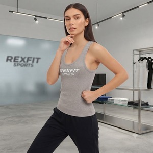 REXFITSPORTS 2026 Camiseta sin Mangas Acanalada para Mujer con Logotipo Personalizado, Ajustada, para Gimnasio, Deportes, Transpirable, de Algodón, Informal - Product Image 4