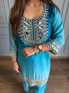 Ensemble Kurta Palazzo pakistanais brodé bleu pour femme, tenue ethnique avec dupatta, séchage rapide, idéal pour mariage et fêtes - Product Image 6