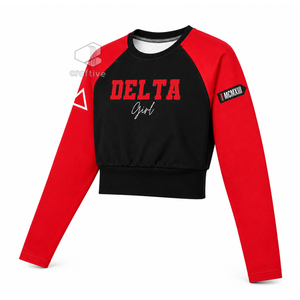 Delta |   Sigma |   Sweat-shirt court à manches longues raglan brodé pour femme Theta Sorority, haut de sport athlétique - Product Image 2