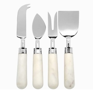 Direct Factory Selling Stainless Steel <b>Cheese</b> <b>Knife</b> <b>Set</b> With Marble Handle Resin Blue Stripe Design Durable Serving Tools Fork - Product Image 5