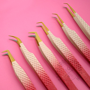 Isolation Lash Custom Fiber Gold Tip EyeLash Tweezers Volume Lash Fiber Tip Lash Tech 90 Degree Tweezers for Eyelash Extension - Product Image 3