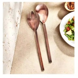 Kitchen Use Metal Salad Server Set With Black Handle Stainless Steel Salad <b>Serving</b> <b>Spoon</b> Fork Kitchen Dining Table Use - Product Image 2
