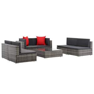 Ensemble de canapé de jardin gris foncé avec coussin rouge et rotin gris – Mobilier d'extérieur élégant - Product Image 4