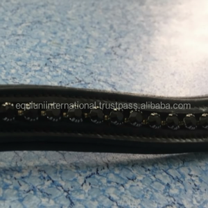Frontal en cuir véritable pour cheval avec cristaux, dernière qualité, noir, rembourré, à prix abordable - Product Image 2