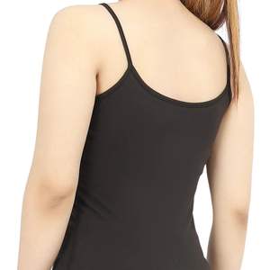 Camiseta sin mangas negra personalizada al por mayor para mujer, con tirantes finos, ajuste ceñido, de algodón elástico, informal, para gimnasio, básica - Product Image 2