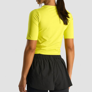 Camiseta de yoga informal para mujer, diseño de longitud crop, color personalizado, cintura ajustada, manga corta, diseño holgado, top de yoga para mujer - Product Image 5