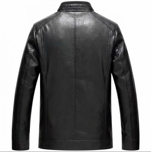 OEM ODM Manufacturer <b>Mens</b> Black PU <b>Leather</b> <b>Jacket</b> Ribbed Stand Collar <b>Faux</b> Fur Lined Zipper Winter Coat <b>Leather</b> <b>jackets</b> - Product Image 3