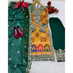 Conjunto de ropa de fiesta de diseñador para mujer con hermosa parte superior Dupatta-Sarara para un aspecto elegante - Product Image 5