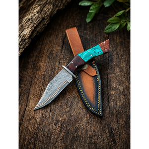 Portable Tactical Hunting <b>Copper</b> Damascus Steel Fixed Blade Knife with Sheath Rosewood Resin Handle Camping Outdoor Knives - Product Image 1