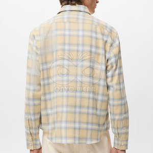 Chemise en flanelle pour homme, prix bas, fabrication sur mesure, manches longues, tissu en coton à carreaux, avec boutons et poche. - Product Image 3