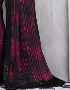 Sari de Fiesta Reversible de Georgette de Seda Adornado, Estilo Bollywood, Sin Arrugas - Product Image 4