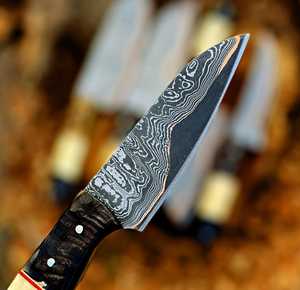 Ensemble de couteaux de chef en acier à haute teneur en carbone, 5 pièces, forgés à la main, manche en os, cuisine traditionnelle, ambidextre, 4-5,9 pouces, finition haute brillance - Product Image 6