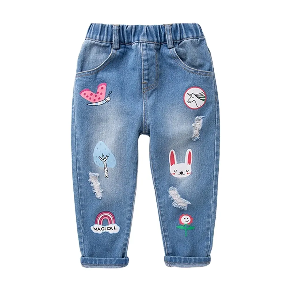 Pantalones vaqueros para niños y niñas, ropa desgastada de algodón, informal
