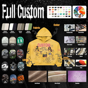 เสื้อฮู้ดดี้โอเวอร์ไซส์แบบสั่งทำพิเศษสำหรับผู้ชาย 450gsm ประดับด้วยคริสตัล ลุคซันเฟดด์ ล้างสีแบบมัดวอช ทรงบ็อกซี่ฟิต สไตล์ดิสเทรส สตรีทแวร์ สีเหลือง - Product Image 6