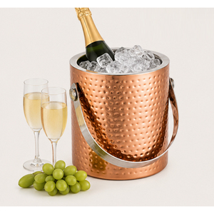 Seau à glace de luxe en cuivre martelé à double paroi avec couvercle et poignée, seau à vin isotherme en acier inoxydable pour bar - Product Image 4