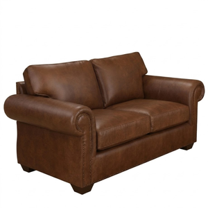 Genuine Leather Two Seat <b>Sofa</b> Bed Rolled Arms Nailhead Trim for Office Hotel Villa Park Cozy traditional living room setup - Product Image 2