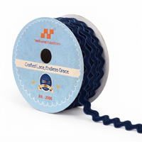 Ruban artisanal Neelkamal Industries en velours bleu marine, bordure ondulée, 15 mm, couleur unie, 100 % nylon, résistant au rétrécissement, 100 mètres
