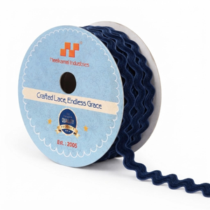 Neelkamal Industries Navy Blue Velvet <b>Ric</b> <b>Rac</b> <b>Trim</b> Wavy Edging 15mm Solid Color 100% Nylon Shrink-Resistant Craft Ribbon 100 - Product Image 1