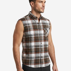 Camisa de Franela a Cuadros sin Mangas para Hombre, Personalizada, con Cuello Abotonado, Informal, para Otoño, 100% Algodón Tejido, Transpirable - Product Image 1