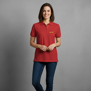 Top Ten - Camiseta Polo Roja de Manga Corta para Mujer con Logotipo Bordado en la Parte Delantera, Color Sólido, Estilo Casual, Tejido Piqué Transpirable - Product Image 4