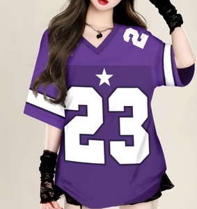 T-shirt de football uni à col en V et manches courtes pour femme, séchage rapide, écologique, style streetwear pour adolescentes - Product Image 4