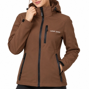 Chaqueta softshell con capucha para mujer, para exteriores, con cremallera completa, cierre frontal liso, diseño de capucha ajustable, bolsillo seguro en el pecho, ajuste cómodo - Product Image 1