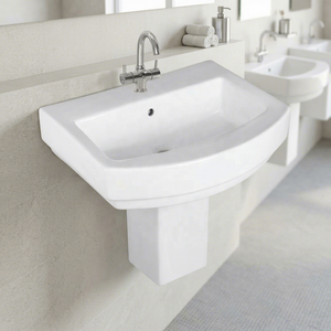 Lavabo demi-pied en céramique moderne européen Eros Square, luxe, à fixation murale, pour usage hospitalier, exportation Inde - Product Image 4