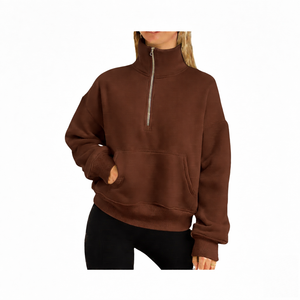Sudadera de Manga Larga con Cuello Alto para Mujer, de Alta Calidad, Servicio OEM, Estilo Holgado, Cálida para Invierno, Forro Polar Sólido y Transpirable - Product Image 1