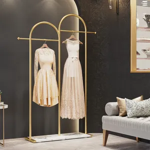 Modern Gold Metal Clothing <b>Rack</b> with Marble Base 38.4x13.7x76.7 Inches Single Tier Standing Coat Organizer for Wardrobe - Product Image 5