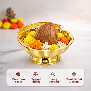Bol de Pooja en laiton avec poignée, fait main, traditionnel, pour offrandes de Prasadam et de fleurs, support Urli pour la décoration de la maison, du temple et des festivals - Product Image 3