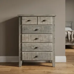 <b>Rustic</b> Dark Gray Solid Wood Eco-Friendly 6-Drawer <b>Cabinet</b> with Natural Finish and Metal Handles for Living Room Storage - Product Image 6