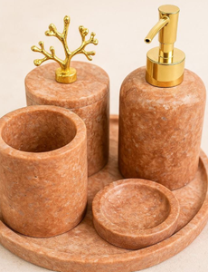 Juego de Baño de Mármol Marrón de Lujo, Ecológico e Impermeable, Dispensador de Jabón y Juego de Recipientes para Lavado, para Hogar y Restaurante - Product Image 2