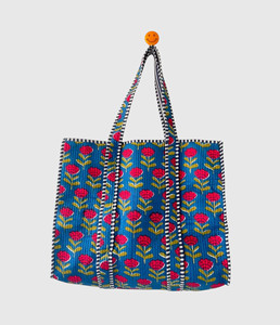 Sac fourre-tout en coton à motif floral avec broderie, design ouvert, pour le shopping toutes saisons, style bohème - Product Image 1